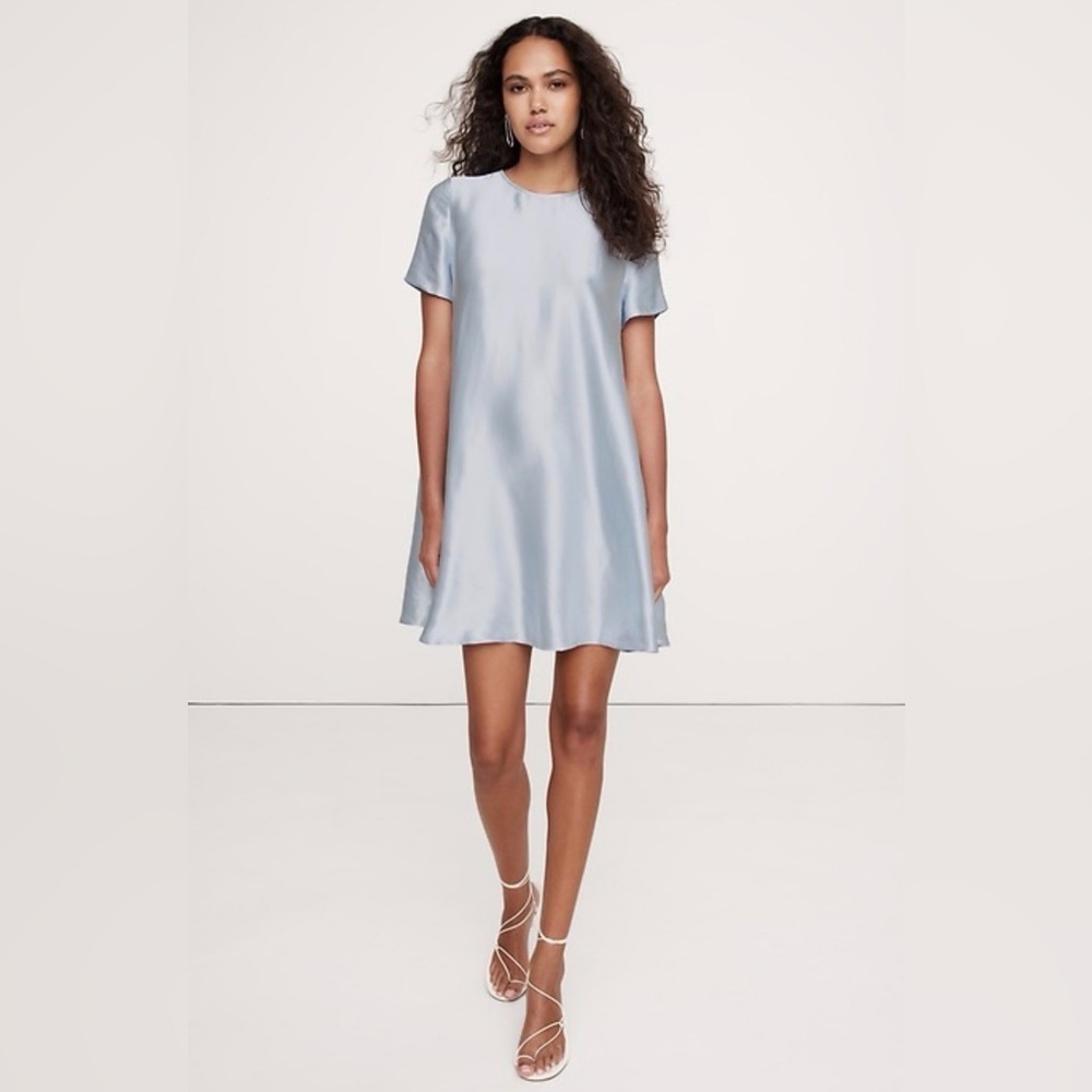 Banana Republic Aurelia Satin Trapeze Mini Dress in Light Blue size xl